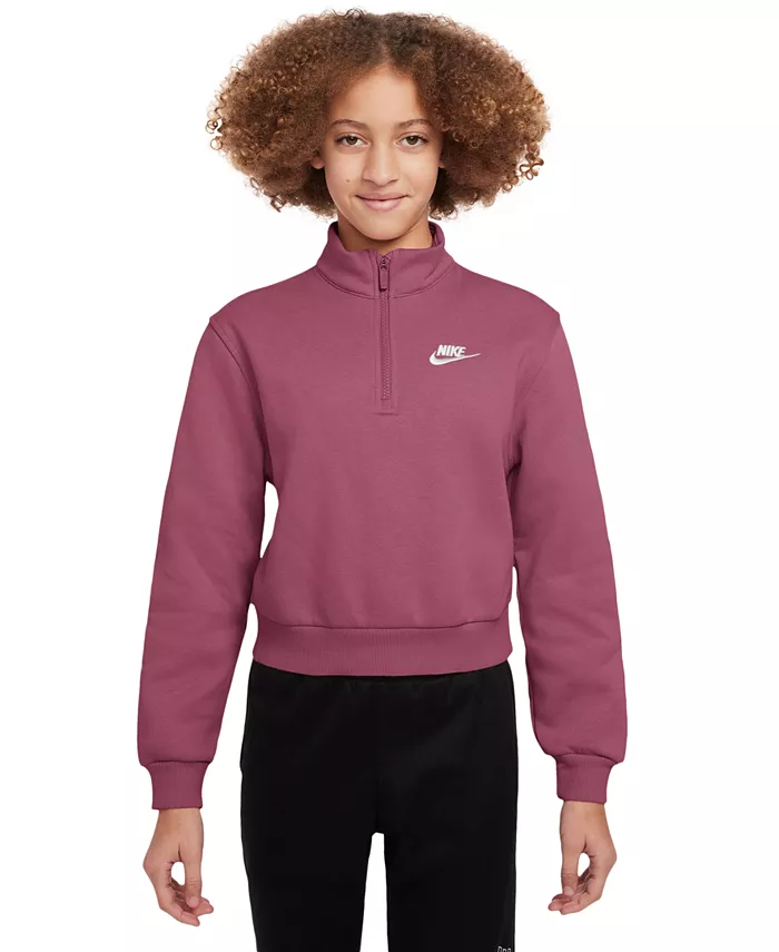 

Спортивная кофта с молнией до половины и длинными рукавами Big Girls Club Fleece Nike, красный