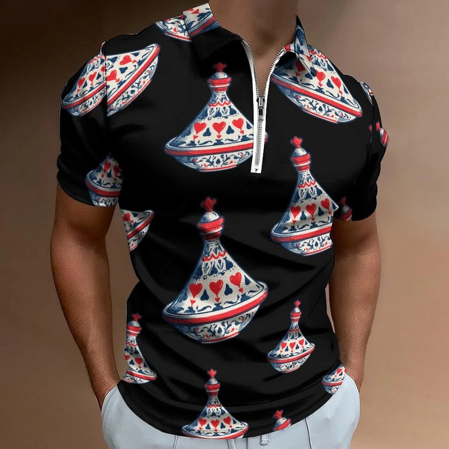 Мужская polo рубашка с коротким рукавом, полузастежка на молнии, спортивная, Slim Fit — фото 2