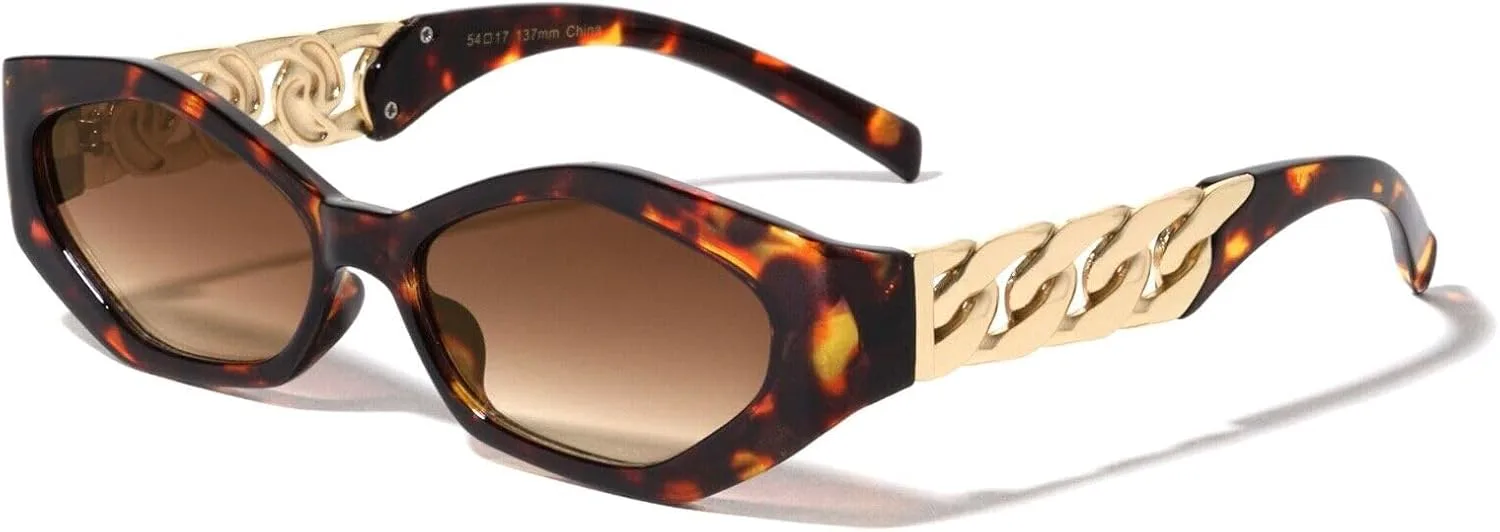 

Солнцезащитные очки Dweebzilla Slim Cat Eye с золотой кубинской цепочкой, в стиле ретро, ​​дизайнерские, модные, Tortoise & Gold Frame - Brown Gradient Lenses