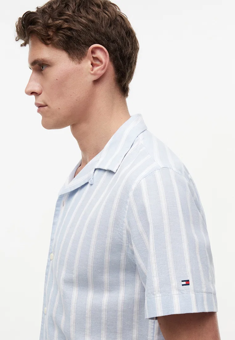 Рубашка с коротким рукавом, полосатая, из льняной смеси, TH Mainline Tommy Hilfiger, синий — фото 3