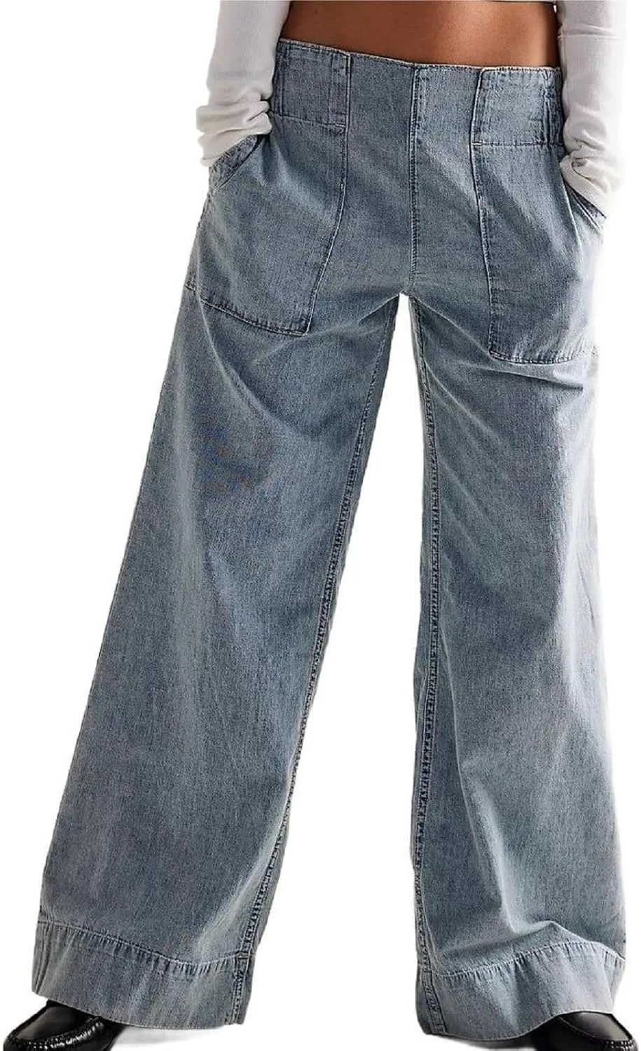 Брюки-джинсы baggy flare для женщин с эластичным поясом и широкими штанинами