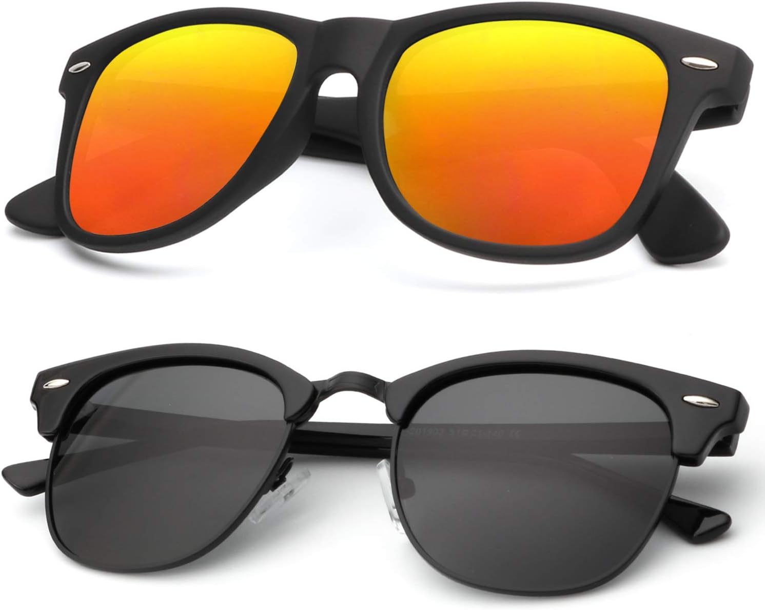 

Поляризованные солнцезащитные очки KALIYADI для мужчин и женщин, полуободковая оправа, солнцезащитные очки для вождения, блокирующие УФ-излучение, B19-(2 Pack) Glossy Black | Black | Black Rim / Matte Black | Orange