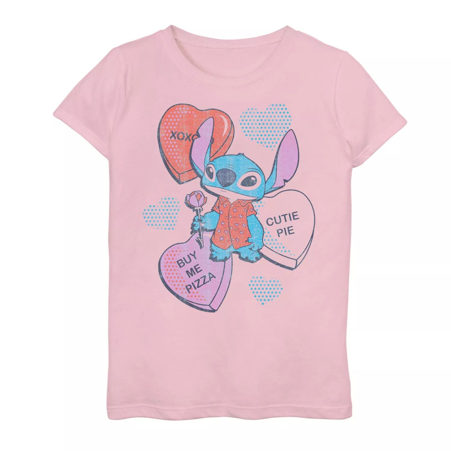 

Футболка Disney Lilo & Stitch с рисунком «Лило и Стич» для девочек 7–16 лет, Stitch Candy Hearts, День святого Валентина Disney