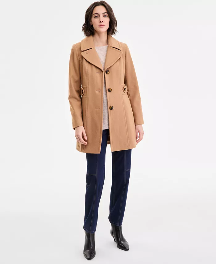 

Женский однобортный бушлат с заостренным воротником Anne Klein, коричневый/бежевый