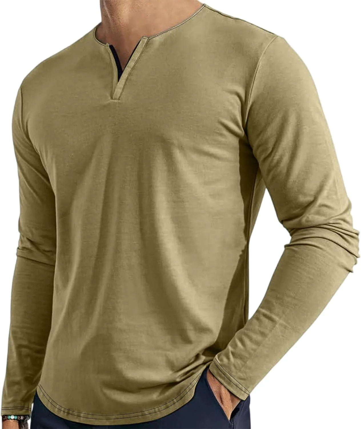 

Мужская футболка с длинным рукавом и V-образным вырезом, однотонная, Casual, мягкая, эластичная, базовая, размеры S-3XL