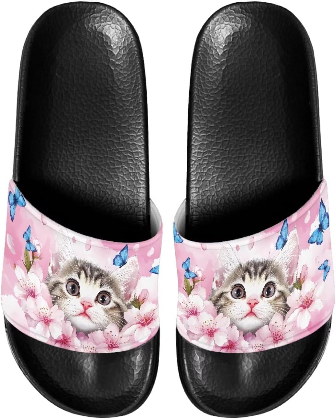 

Милые шлепанцы для женщин, удобные, быстро сохнущие, на плоской подошве, для пляжа и душа Judentidos, Cute Cat Floral