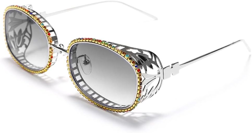 

Женские солнцезащитные очки с блестящими стразами, овальные солнцезащитные очки с бриллиантами, полые металлические оправы с цветочным узором, очки для зрения generic, 4