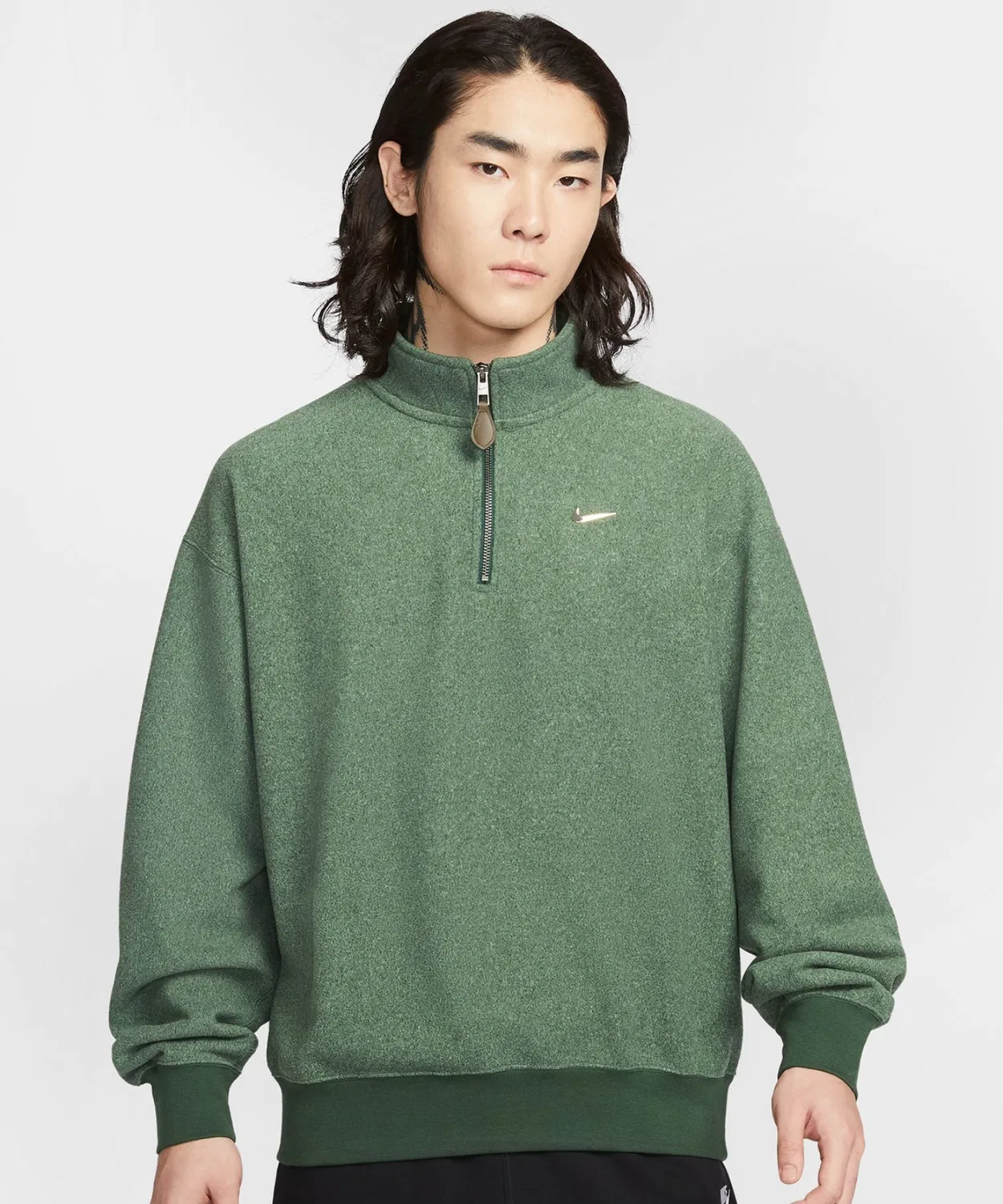 Топ NIKE SSNL+ HW BB QZ с четвертной молнией, полиэстер/хлопок, зеленый