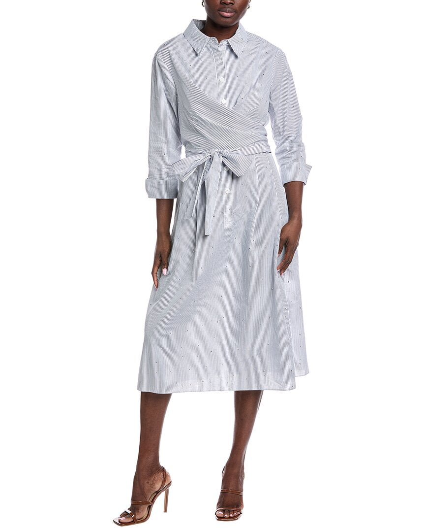 

Teri Jon by Rickie Freeman Pinstripe Wrap Dress, белый