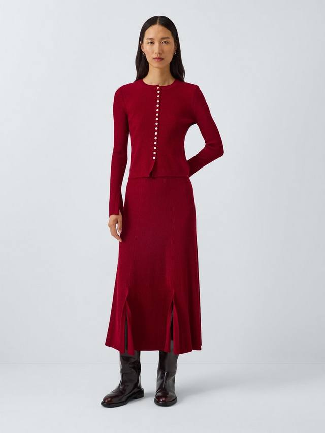 

Кардиган с ребристым узором из смесовой мериносовой шерсти и пуговицами John Lewis x REJINA PYO, Berry