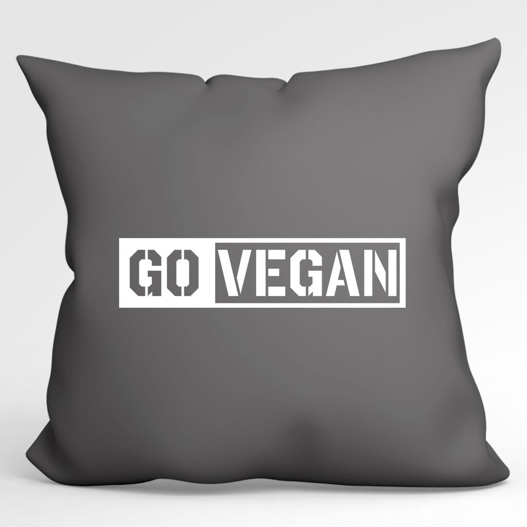 

Huuraa Go Vegan Cushion Современная декоративная подушка с наполнителем, размер 40 x 40 см, стально-серый цвет, с мотивом для всех веганов. Идея подарка для друзей и семьи Hellweg Druckerei
