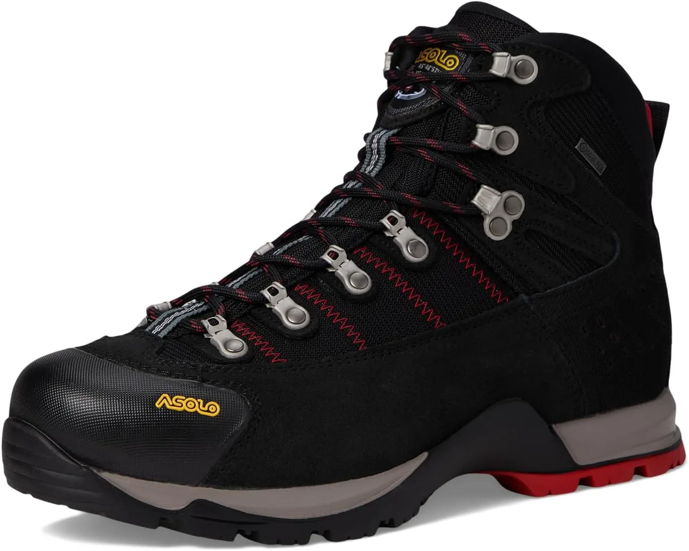 Мужские трекинговые ботинки ASOLO FUGITIVE GTX с водоотталкивающей и дышащей замшево-нейлоновой верхней частью, низкой посадкой на щиколотке | резиновый носок, черный/красный — фото 4