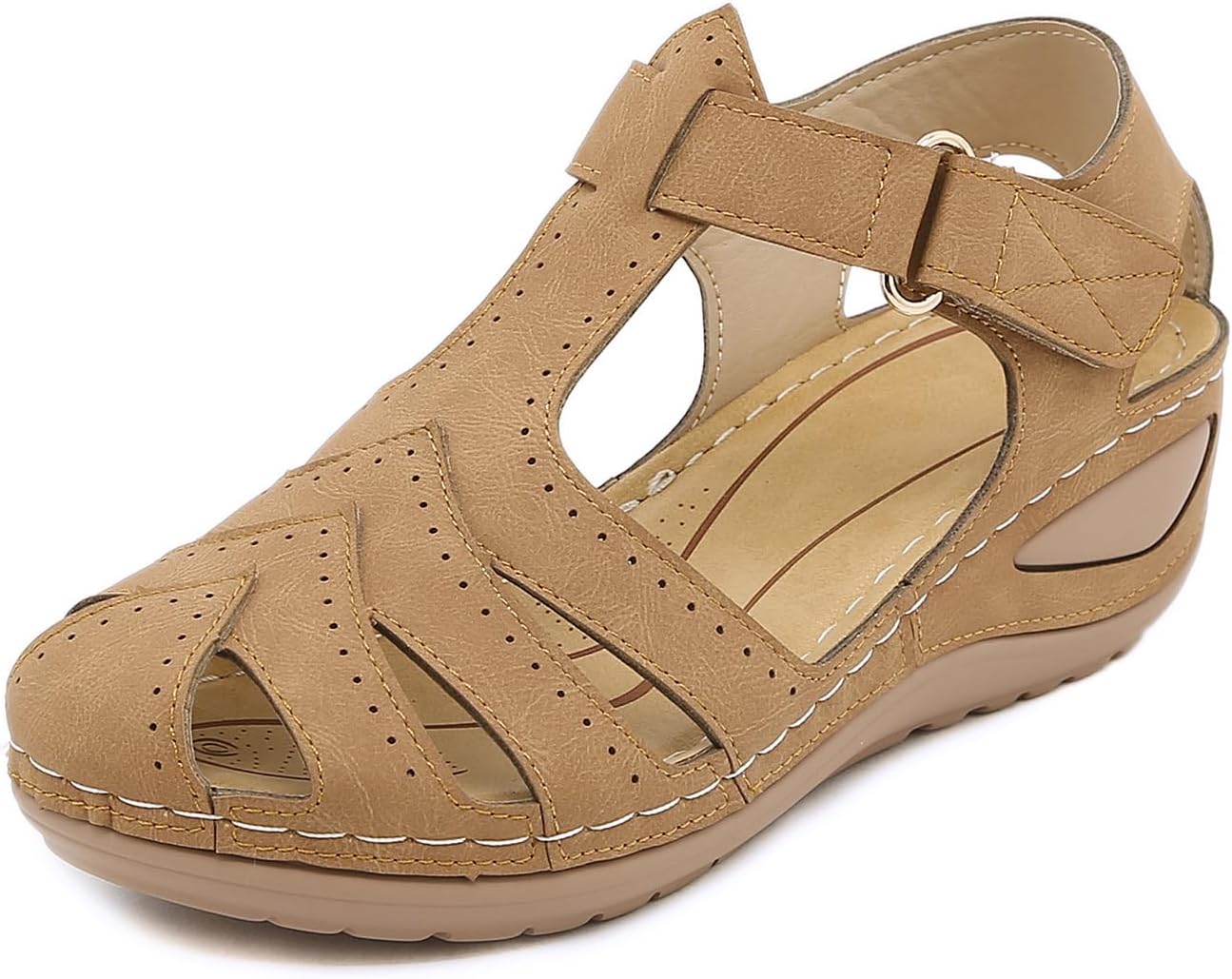 

Женские сандалии на танкетке, повседневные, бохо, с закрытым носком, гладиаторские, на платформе, удобные для прогулок, с ремешками, летние пляжные сандалии с ремешком вокруг щиколотки Generic, коричневый