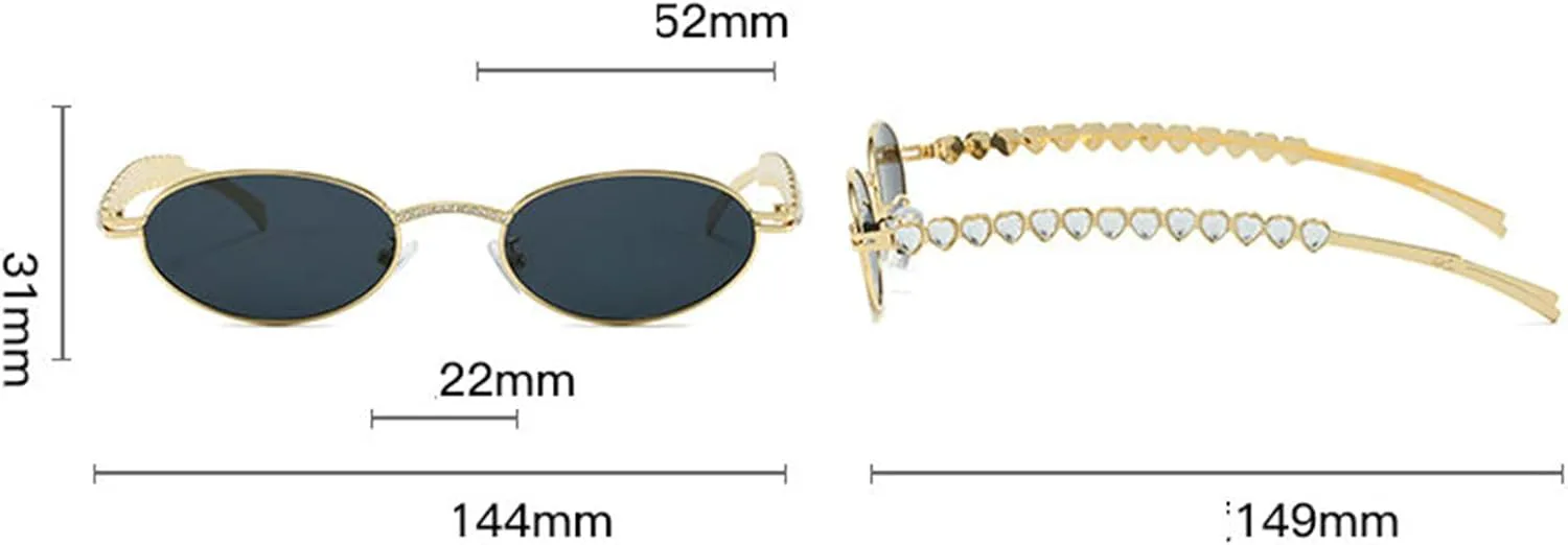 

Willochra Fashion Овальные солнцезащитные очки в форме сердца со стразами, маленькие круглые, женские и мужские, панк, ретро, ​​бриллиантовые очки F25, Gold Plian