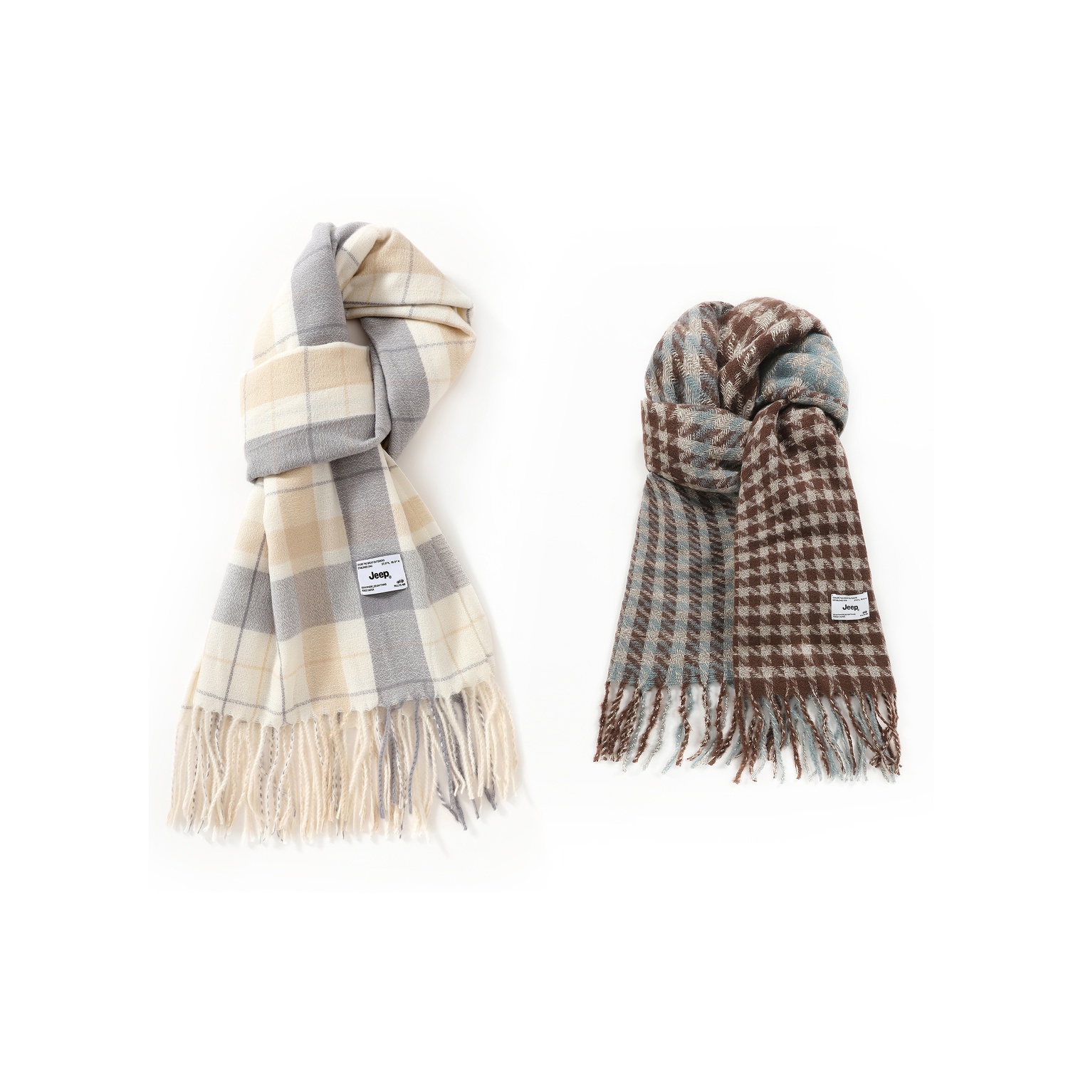 

Вязаный шарф из искусственного кашемира, унисекс Jeep, cs003 экрю+cs015 коричневый