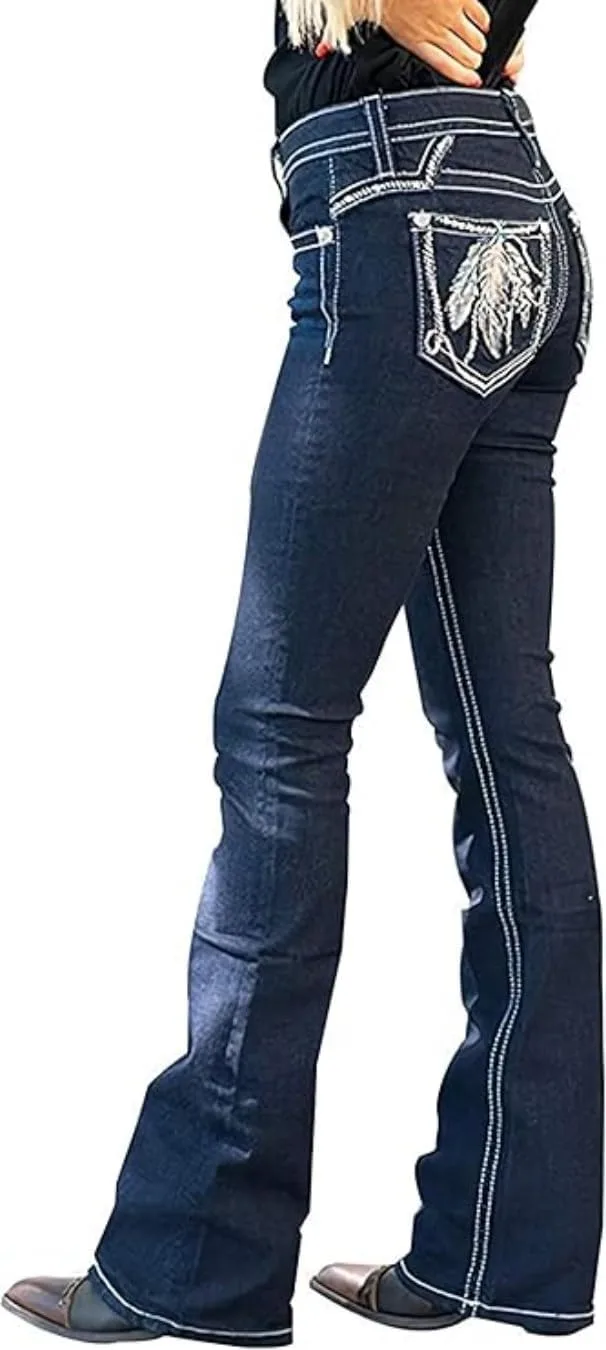 

Джинсы Bootcut для женщин, Stretchy с вышивкой цветов Alilyol