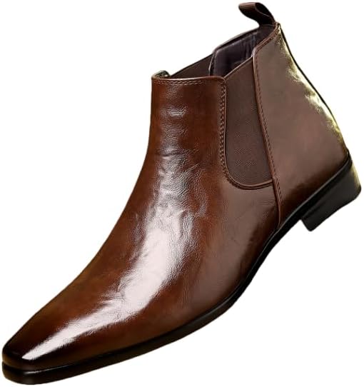 

Мужские ботинки Челси, классические кожаные туфли для делового и повседневного образа, премиальные ботинки на щиколотку для мужчин Hhhchpm, коричневый