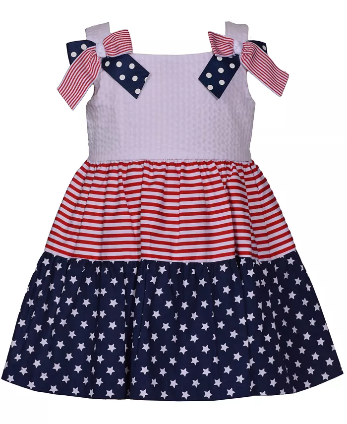 

Платье для девочки Americana с бантом на плече и смешанным принтом Bonnie Baby