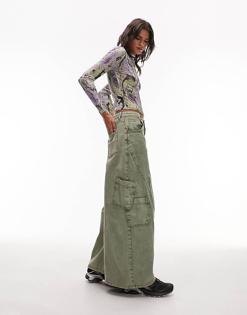 

Широкие брюки карго цвета хаки Topshop