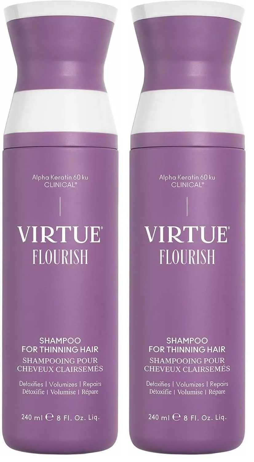 Шампунь VIRTUE Flourish без сульфатов для тонких волос, средство для придания объема и стимуляции роста волос, детоксифицирует и восстанавливает, безопасен для окрашенных волос. 237 мл (2 шт.)