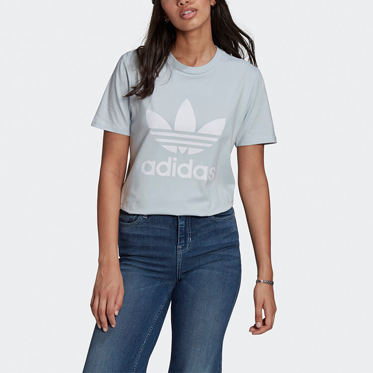 Футболка с трилистником женская светло-голубая Adidas Originals — фото 3
