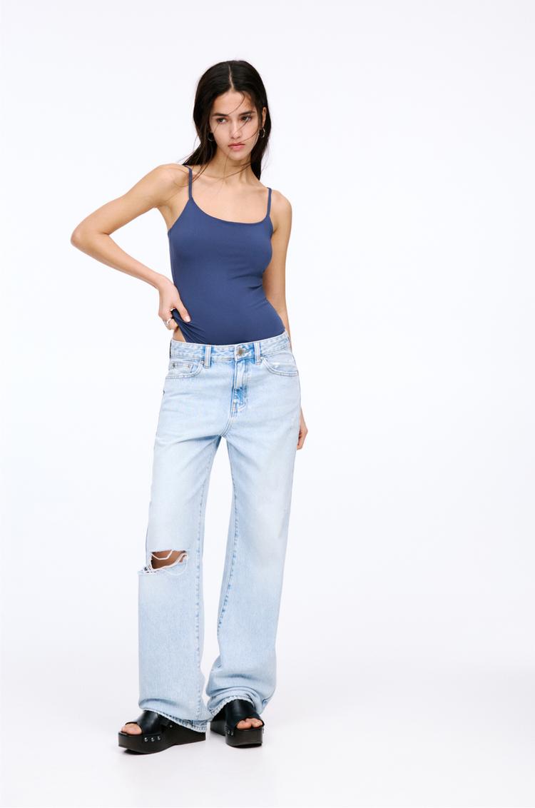 

Боди из полиамида с бретельками Pull And Bear, синий