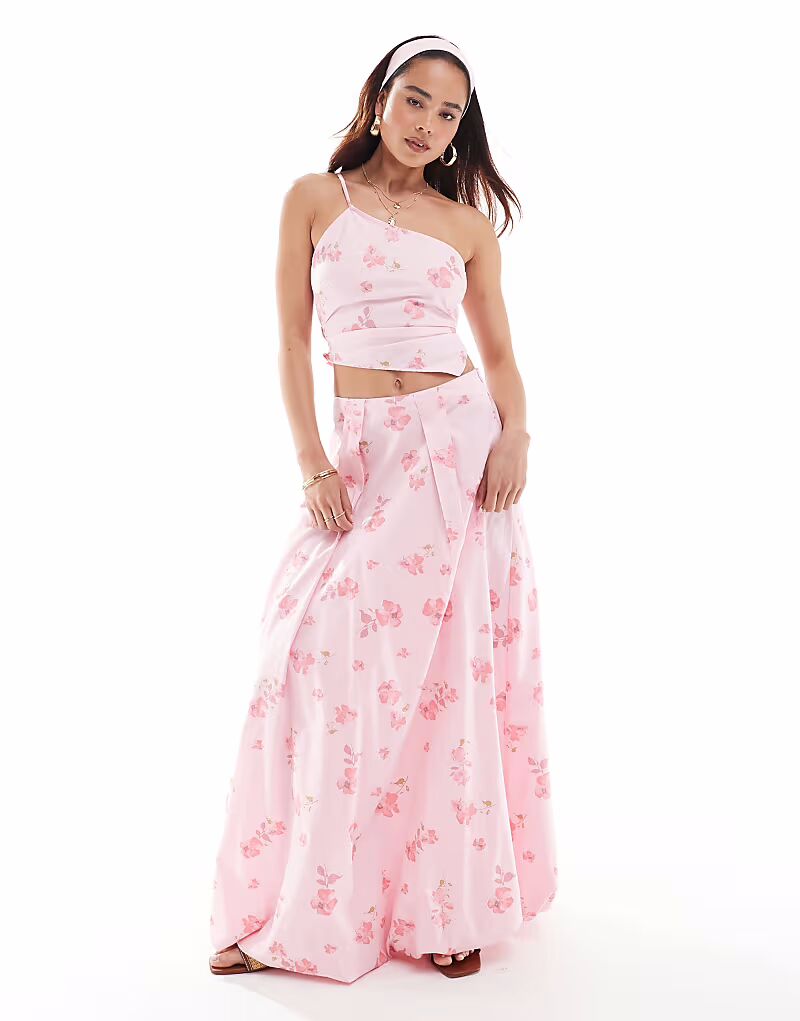 

Асимметричный топ ASOS DESIGN на одно плечо с розовым цветочным принтом