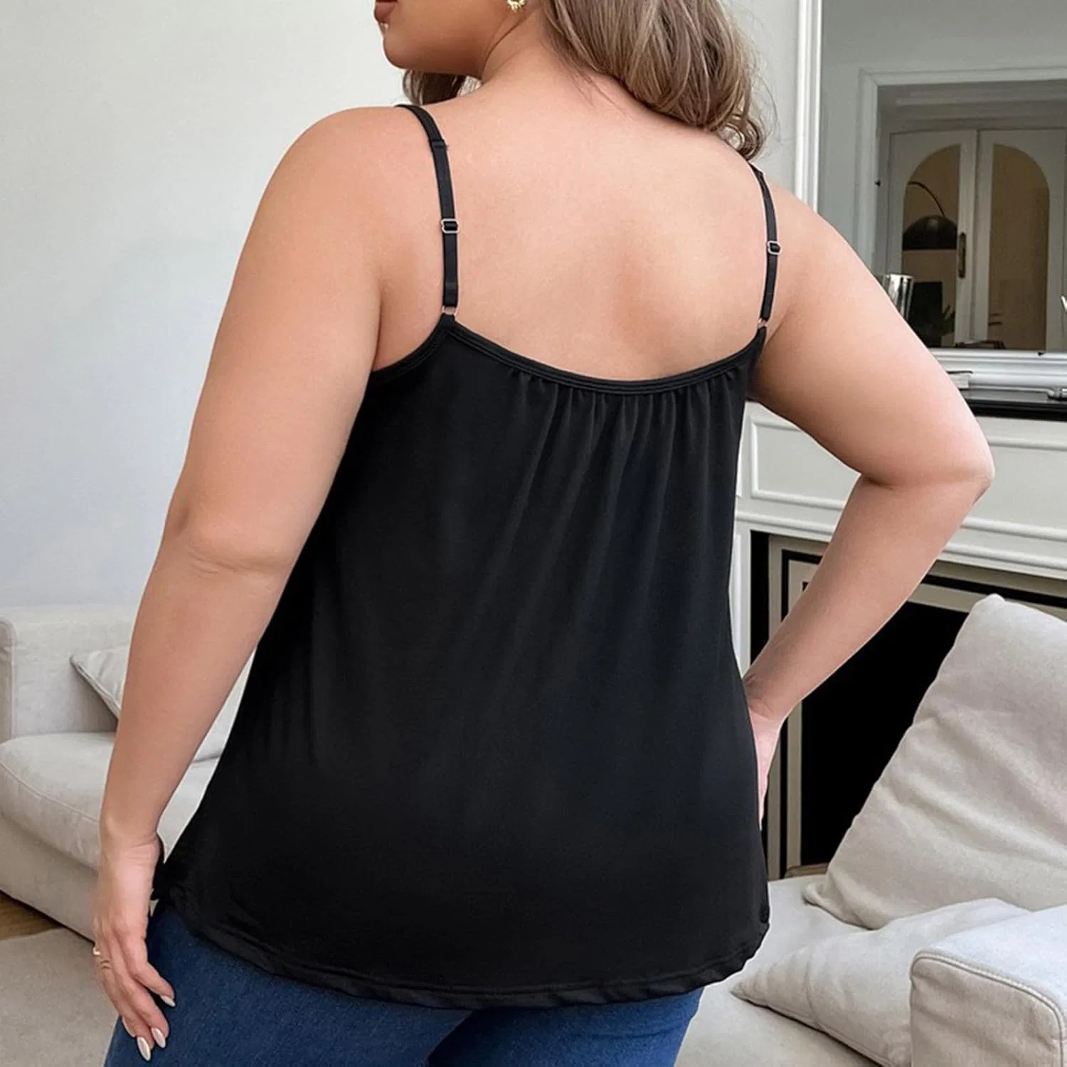 Топ-майка с встроенным бюстгальтером, Plus Size, Black — фото 3