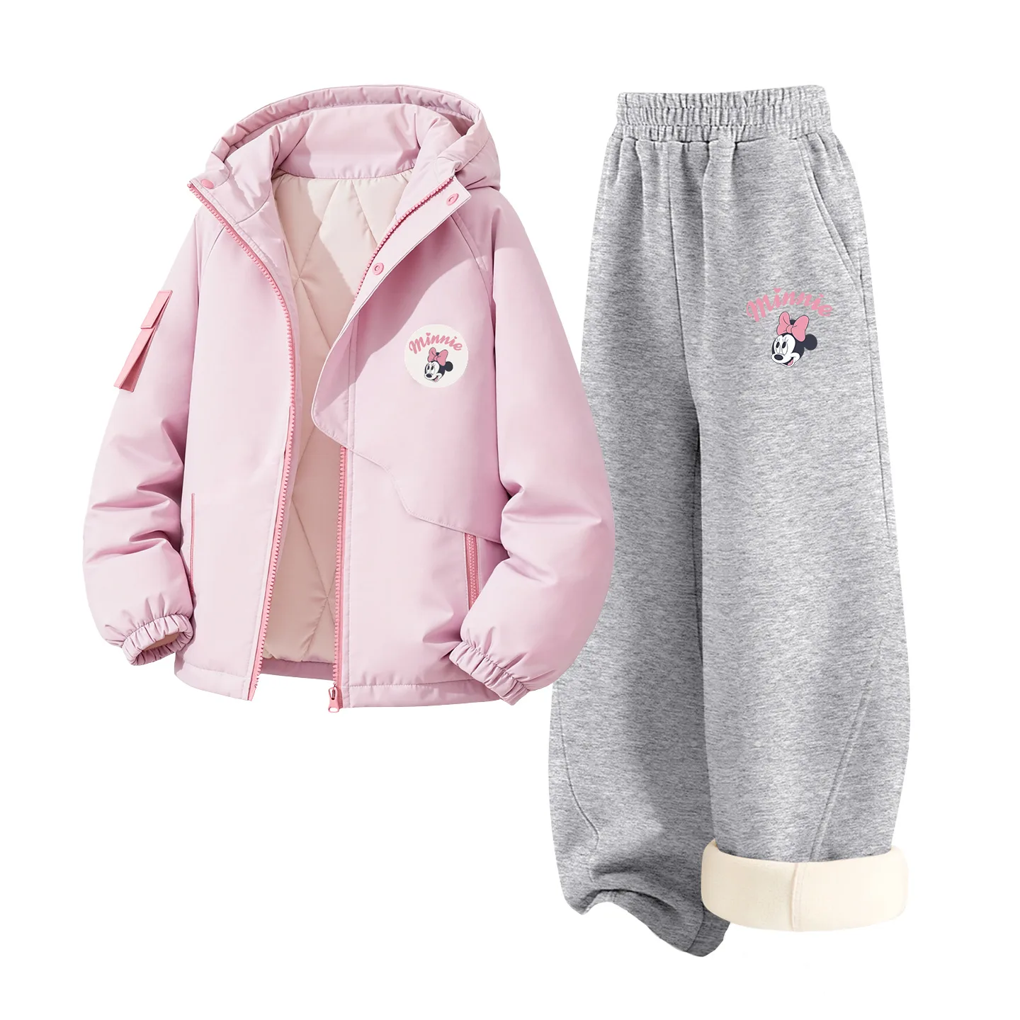 Детская толстовка с капюшоном для спорта и отдыха Disney, [Thickened and Fleece-Lined]Dini Round Hook-and-Loop K Rose Pink+Di Lift Eye K Heather Gray