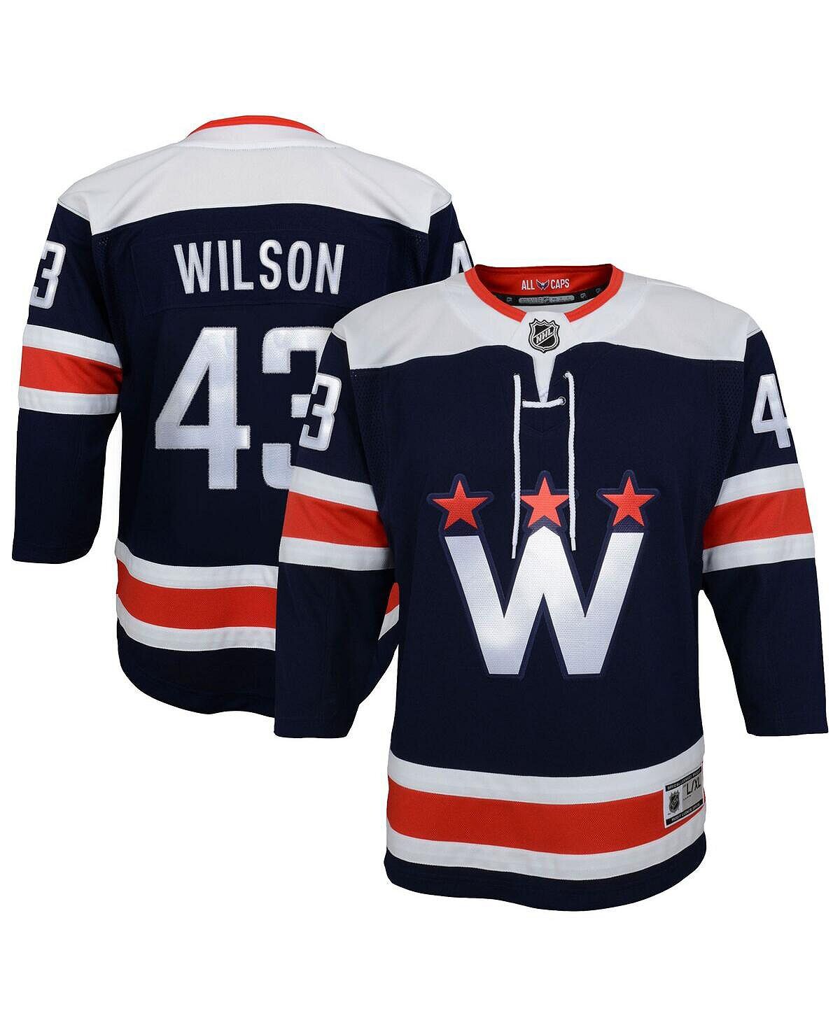 Джерси Big Boys Tom Wilson Navy Washington Capitals 2020/21 запасного игрока премьер-министра Outerstuff — фото 2