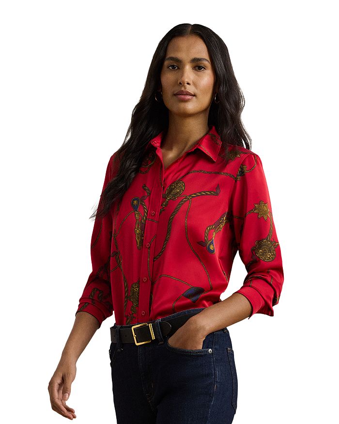 

Классическая рубашка с принтом из атласа и шармеза Ralph Lauren, красный