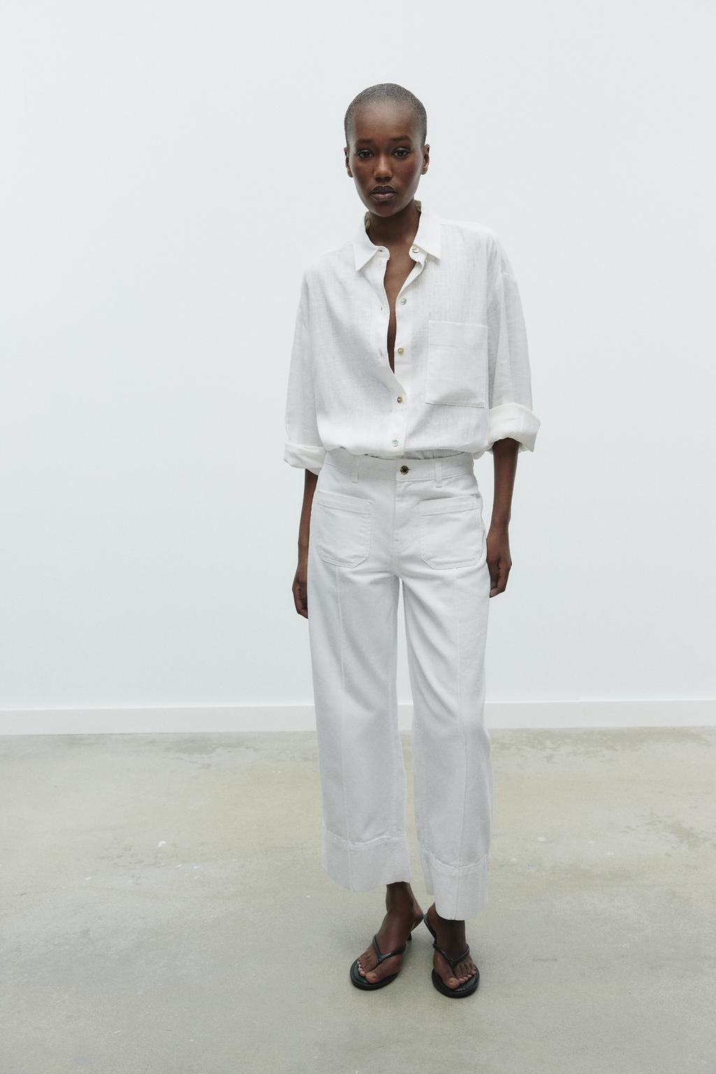 

Укороченные джинсы z1975 с широкими штанинами и высокой талией ZARA, белый