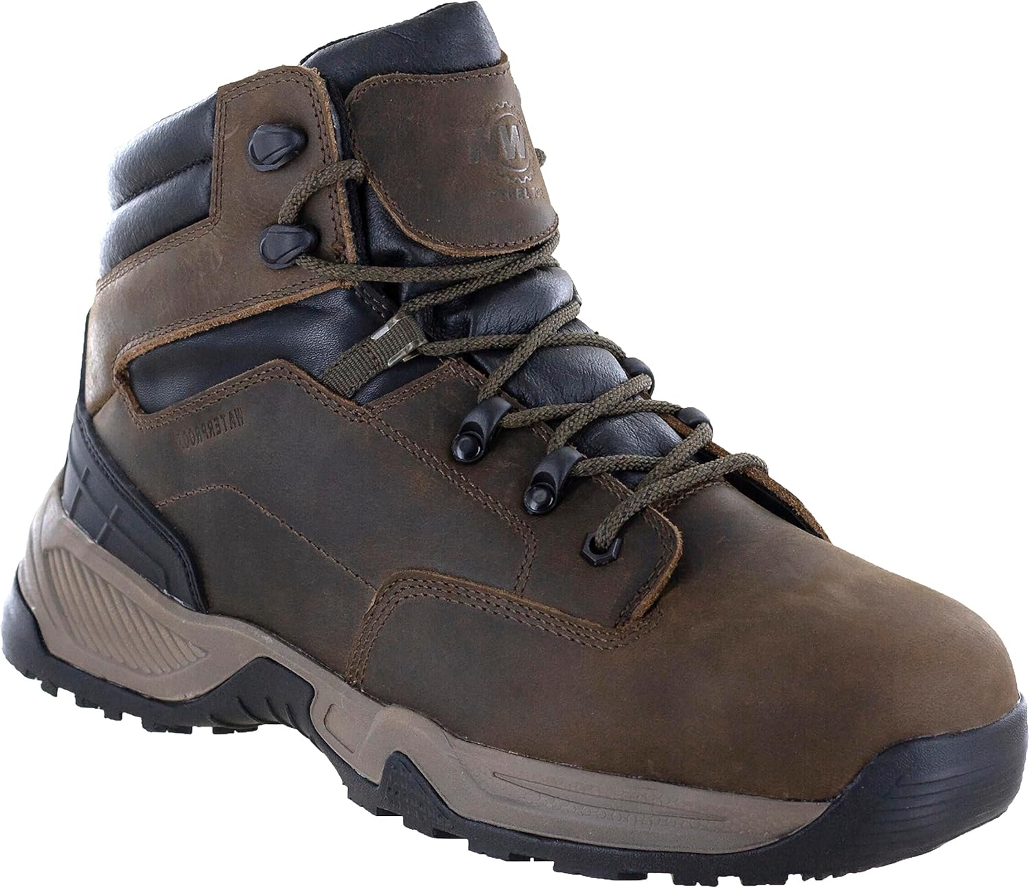 

Мужские ботинки Northside Mens Garner Mid CT с композитным носком, водонепроницаемые - защита от электрических рисков, устойчивость к маслу и скольжению, стелька с эффектом памяти - верх из цельной кожи с межподошвой EVA, коричневый