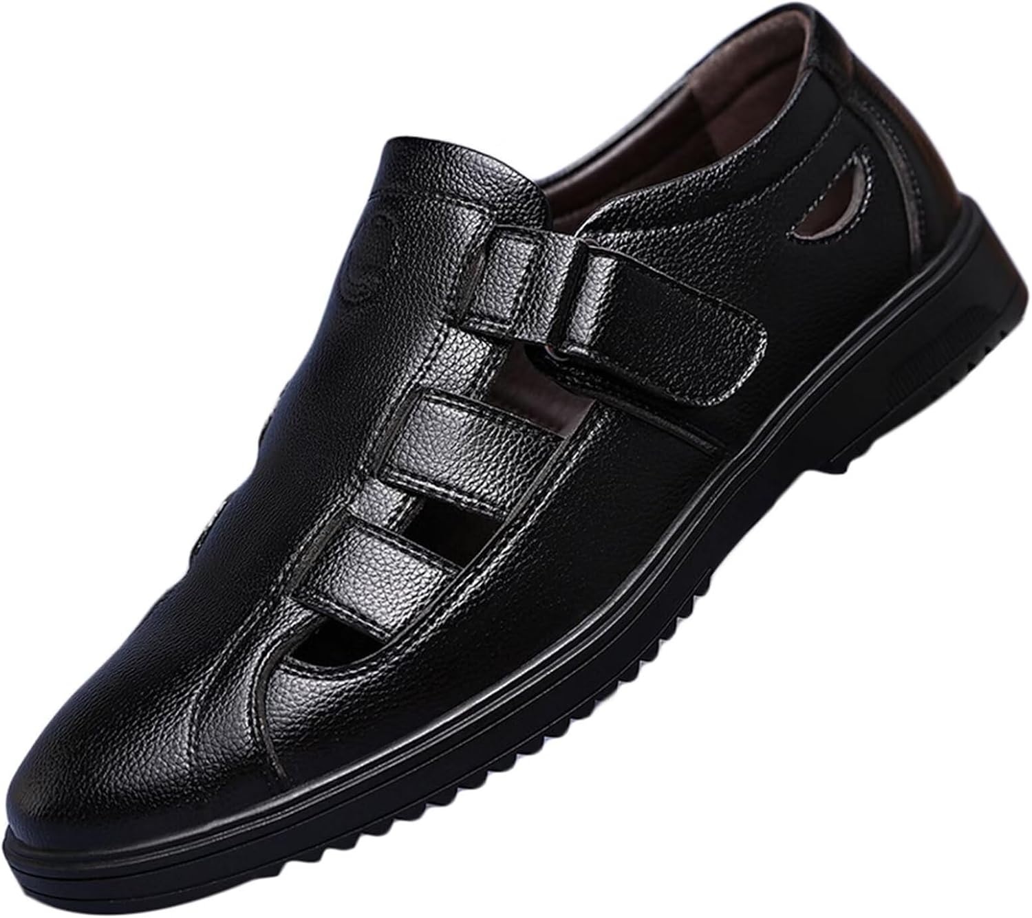 

Мужские повседневные кожаные сандалии с закрытым носком Летние сандалии для ходьбы и походов Открытая обувь для рыбалки и пляжа Деловые сандалии Hnvavq, черный