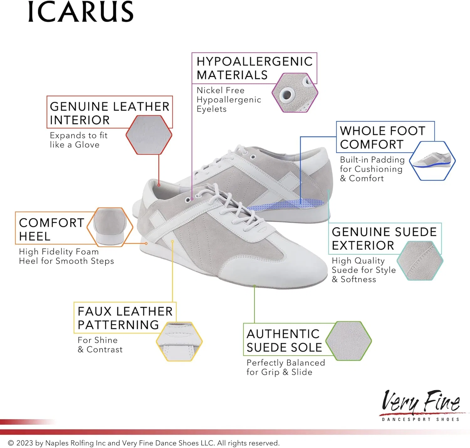 Кроссовки Very Fine Men's Icarus Practice Dance for Ballroom Latin Dancing, White Suede In Vintage Style — фото 4
