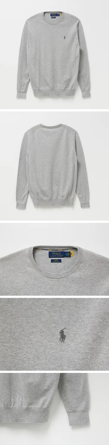 Мужской хлопковый свитер с длинным рукавом Polo Ralph Lauren, серый — фото 3
