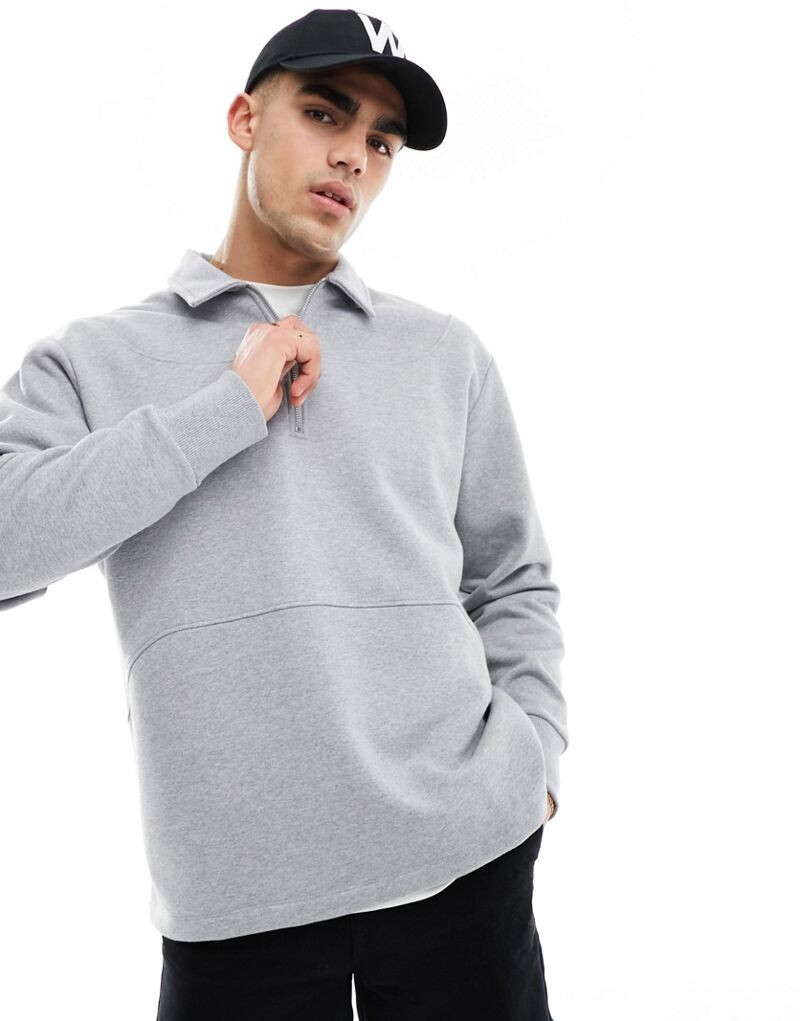 

Тяжелая толстовка оверсайз серого цвета с воротником на молнии ASOS DESIGN