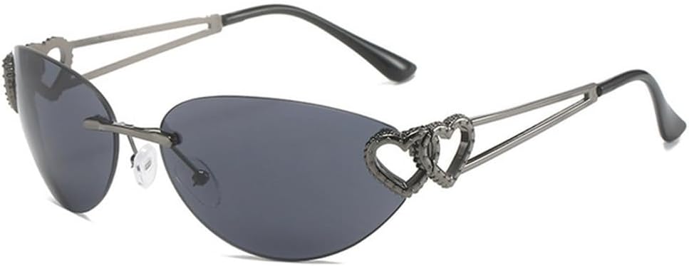

Модные панк-солнцезащитные очки для женщин и мужчин с зеркальными линзами, эстетичным дизайном и декором в виде сердца, защита от ультрафиолета UV400, SUN1950 Generic, Gun Gray