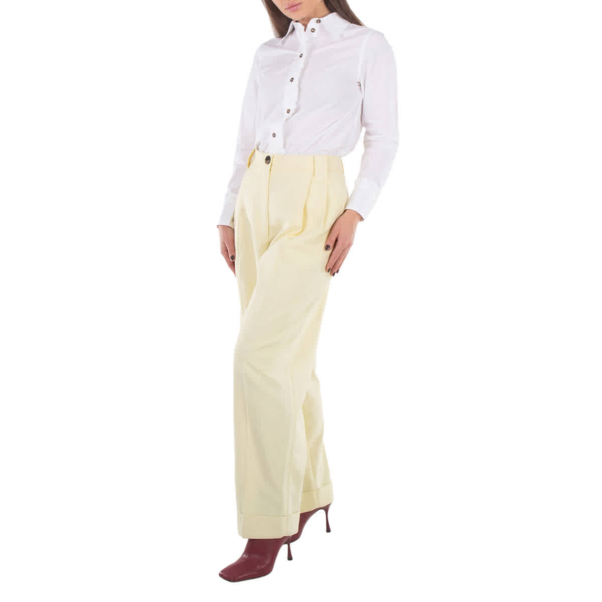 

Ganni Женские брюки завышенной посадки светло-бананового оттенка, размер бренда 40 (американский размер 6), Pale Banana