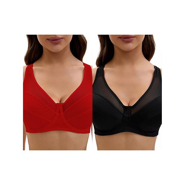 

2 упаковки женских бюстгальтеров с мягкой чашкой на косточках, регулируемыми бретелями и сетчатым верхом Inspire Chic, Red Black