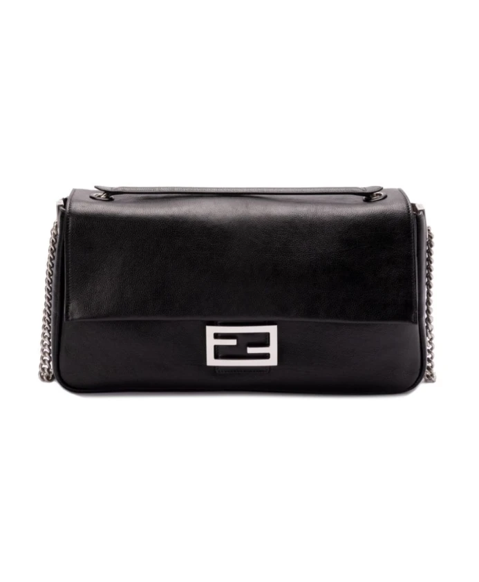 

Кожаная сумка через плечо с серебряной фурнитурой Fendi, черный
