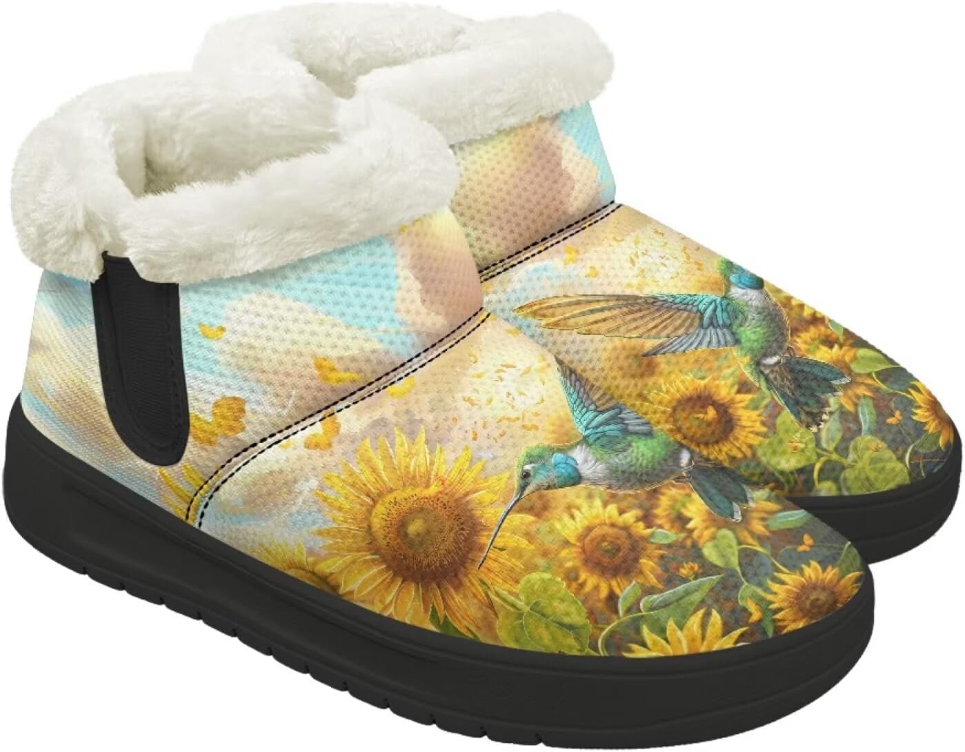 

Зимние Ботинки Forchrinse для Женщин и Мужчин, Модные Меховые Ботильоны с Меховой Подкладкой, Hummingbird Sunflower