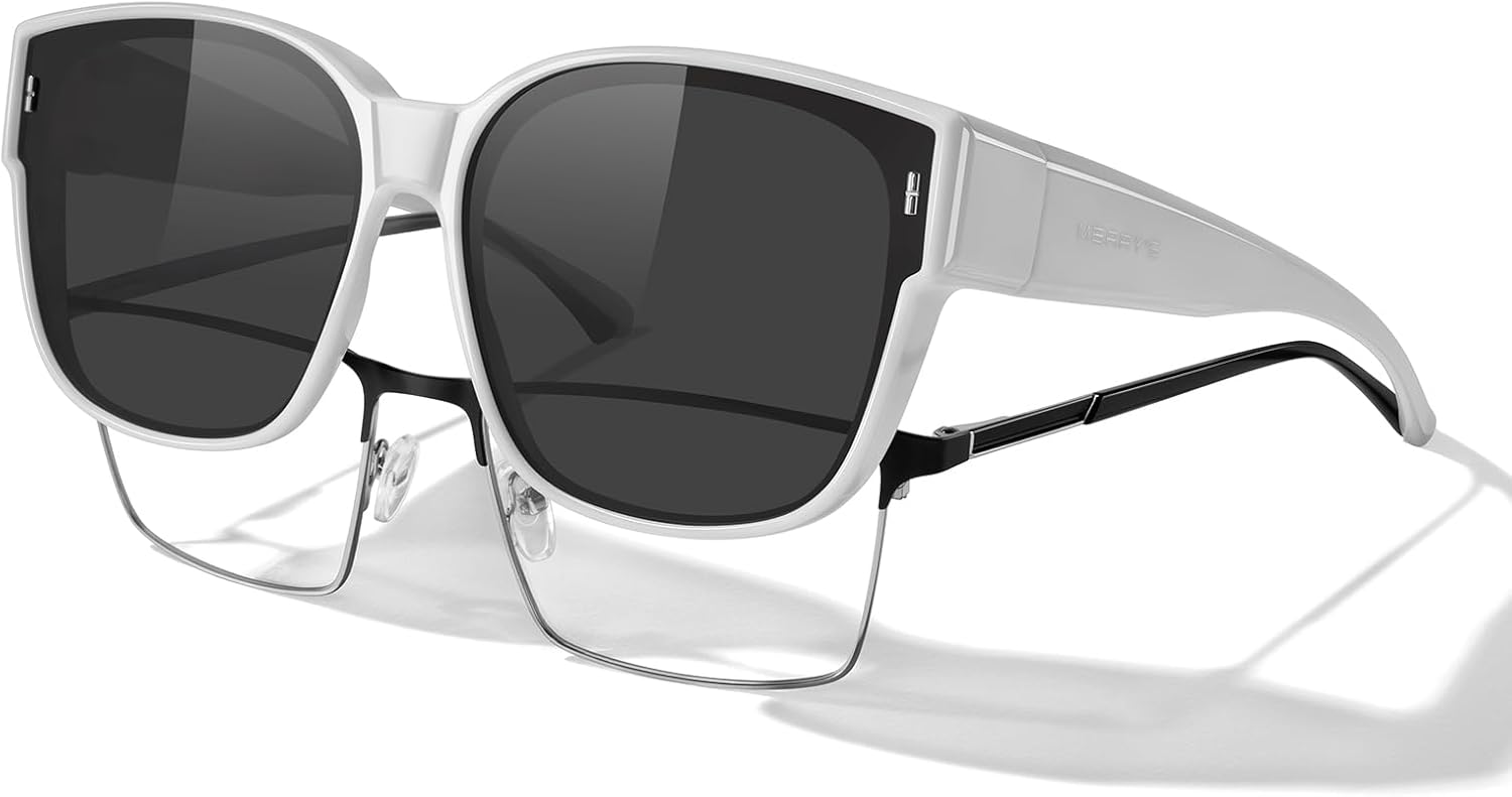 

Солнцезащитные очки MERRY'S Trendy Fit Over Polarized Sunglasses для мужчин и женщин, квадратной формы, с защитой UV400, модель S6062, White Frame/Black Polarized Lens