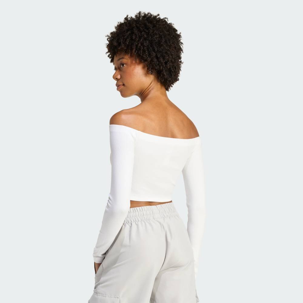 Футболка с длинными рукавами и открытыми плечами Essentials в рубчик Adidas, white — фото 2