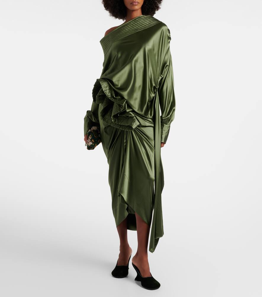 Собранная миди-юбка из сатина с шелком Dries Van Noten, Khaki — фото 2