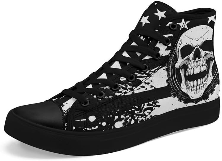 

Женские/мужские модные высокие кеды на шнуровке AWSOLE с черепом, черные текстильные кроссовки, нескользящие, удобные для повседневной носки и прогулок