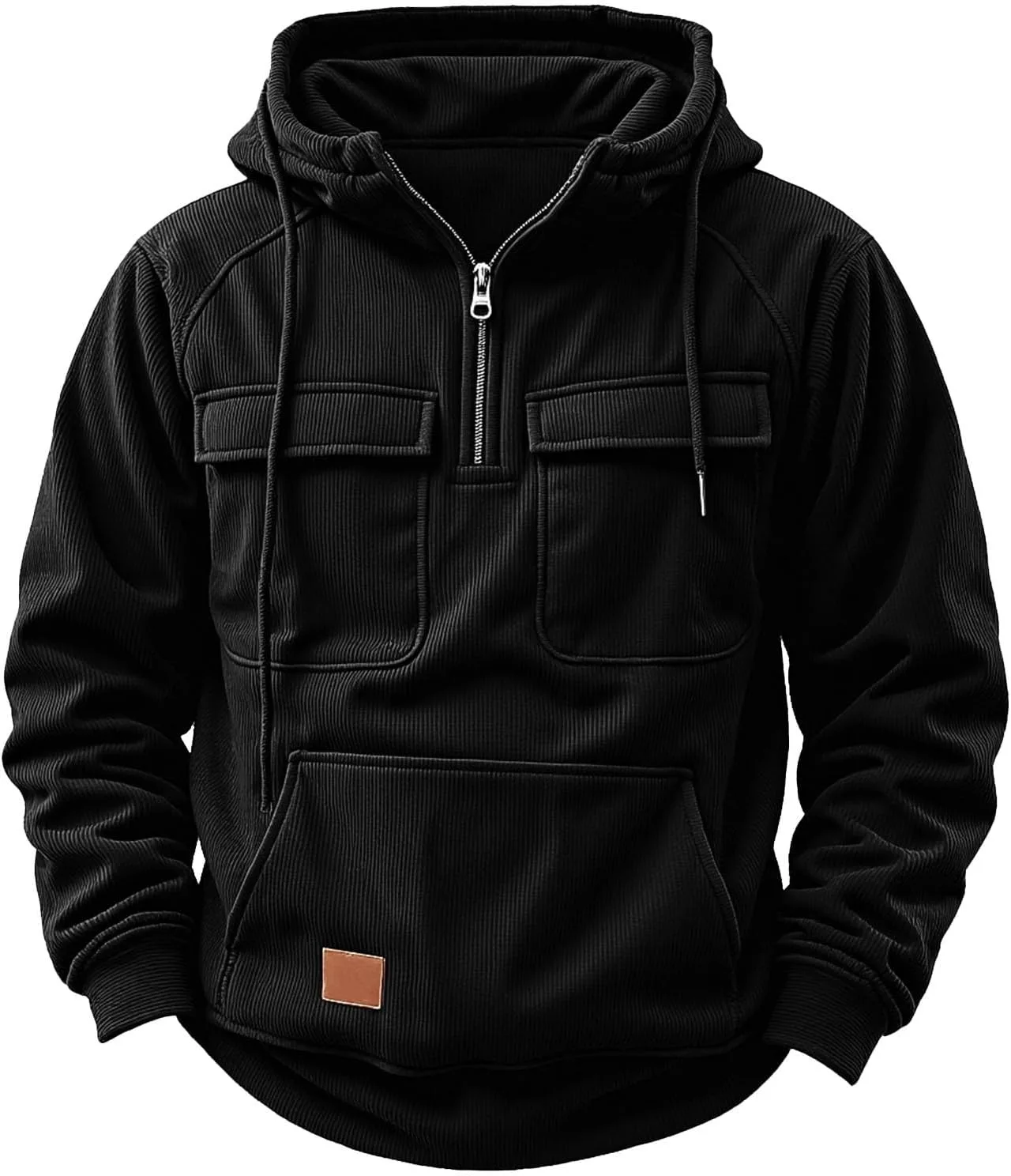 

Мужской вельветовый худи с капюшоном и карманами, на молнии, длинный рукав, пуловер