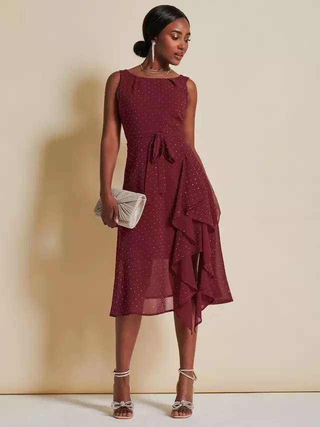

Платье Jolie Moi Embellished Tie Chiffon Midi, бордовый