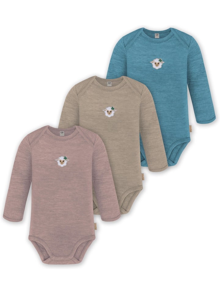 

Normani Outdoor Sports Комплект из 3 детских боди из мериносовой шерсти с длинными рукавами, цвет Окленд, синий/бежевый/розовый