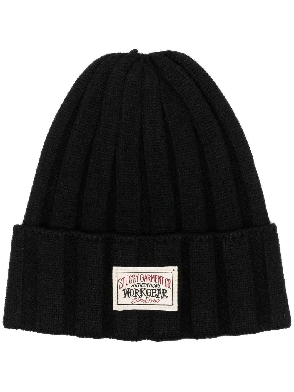 

Шапка бини в рубчик с нашивкой-логотипом Stüssy, черный